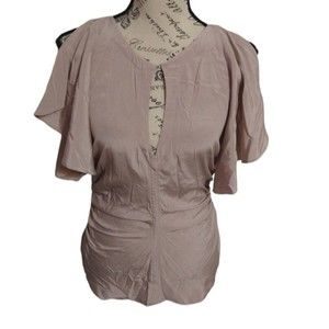 Bebe 100% silk Ruffled top Xs Blush Boho Cottage Core
